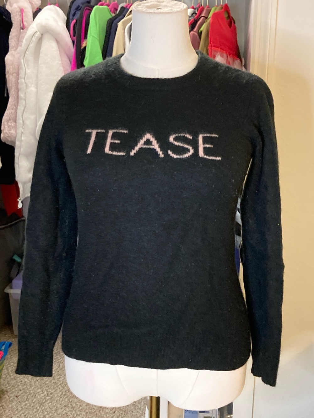 Victoria's Secret Black Crewneck Sweater with Pink 'TEASE' Logo